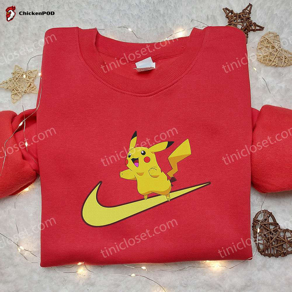 Pikachu x Nike Swoosh Anime Hoodie & Embroidered Shirts – Pokemon & Nike Inspired Apparel