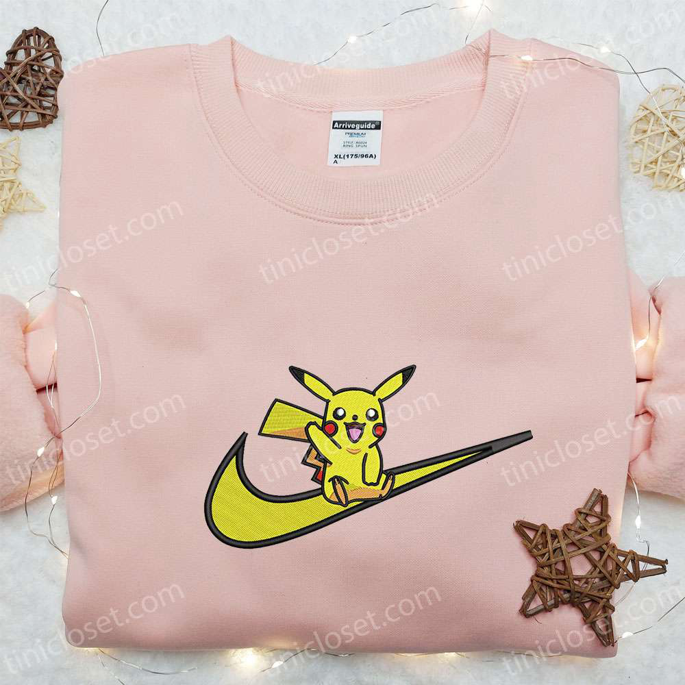 Pikachu x Swoosh Anime Embroidered Shirt: Nike Inspired T-shirt Perfect Family Gift Idea!