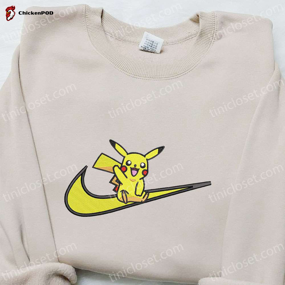 Pikachu x Swoosh Anime Embroidered Shirt: Nike Inspired T-shirt Perfect Family Gift Idea!