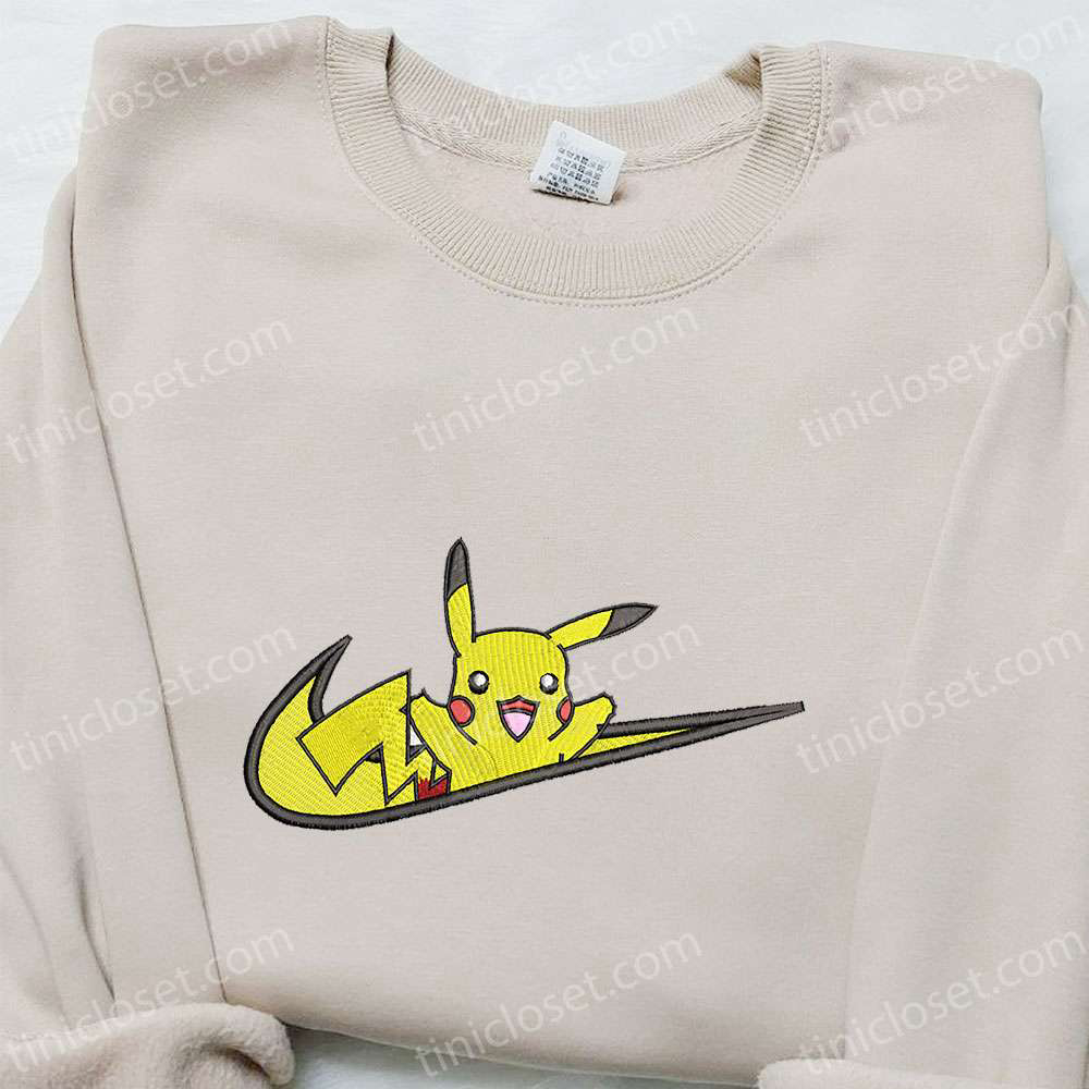 Pikachu x Swoosh Anime Embroidered Shirt – Pokemon T-shirt: Perfect Family Gift Best Ideas for Fans