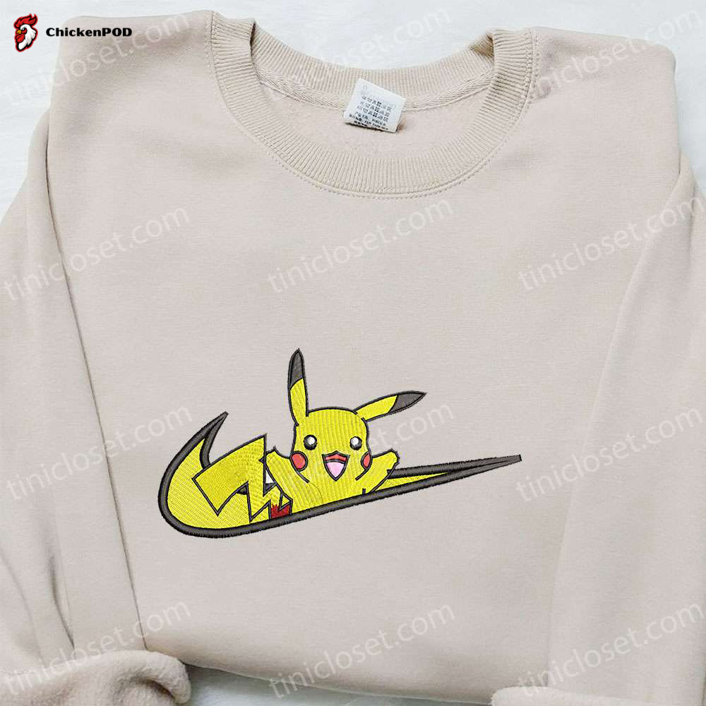 Pikachu x Swoosh Anime Embroidered Shirt – Pokemon T-shirt: Perfect Family Gift Best Ideas for Fans