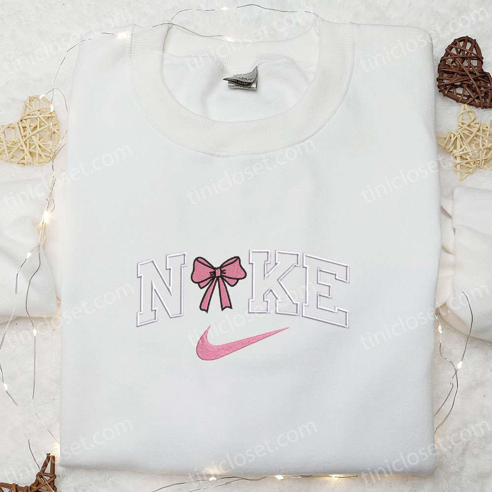 Stylish Pink Coquette Bow x Nike Embroidered Shirt & Hoodie: Perfect Gift for Girls Nike Inspired Collection