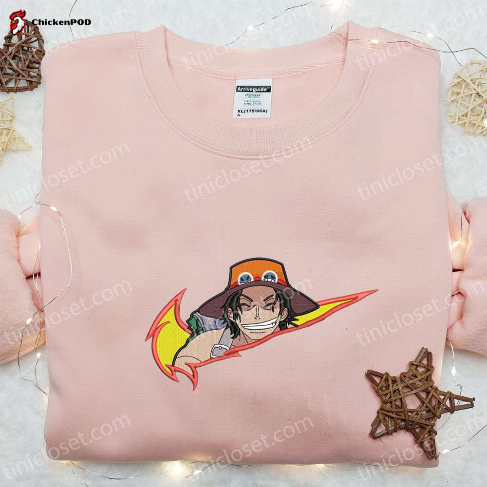 Portgas D Ace x Swoosh Anime Embroidered Shirt – Nike Inspired T-shirt Perfect Family Gift Idea