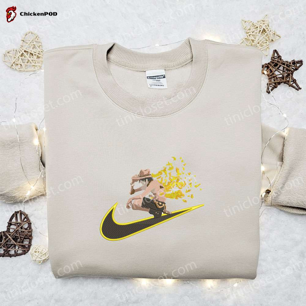 Portgas D Ace x Swoosh Embroidered Sweatshirt: Anime Shirt Best Gift for All Occasions