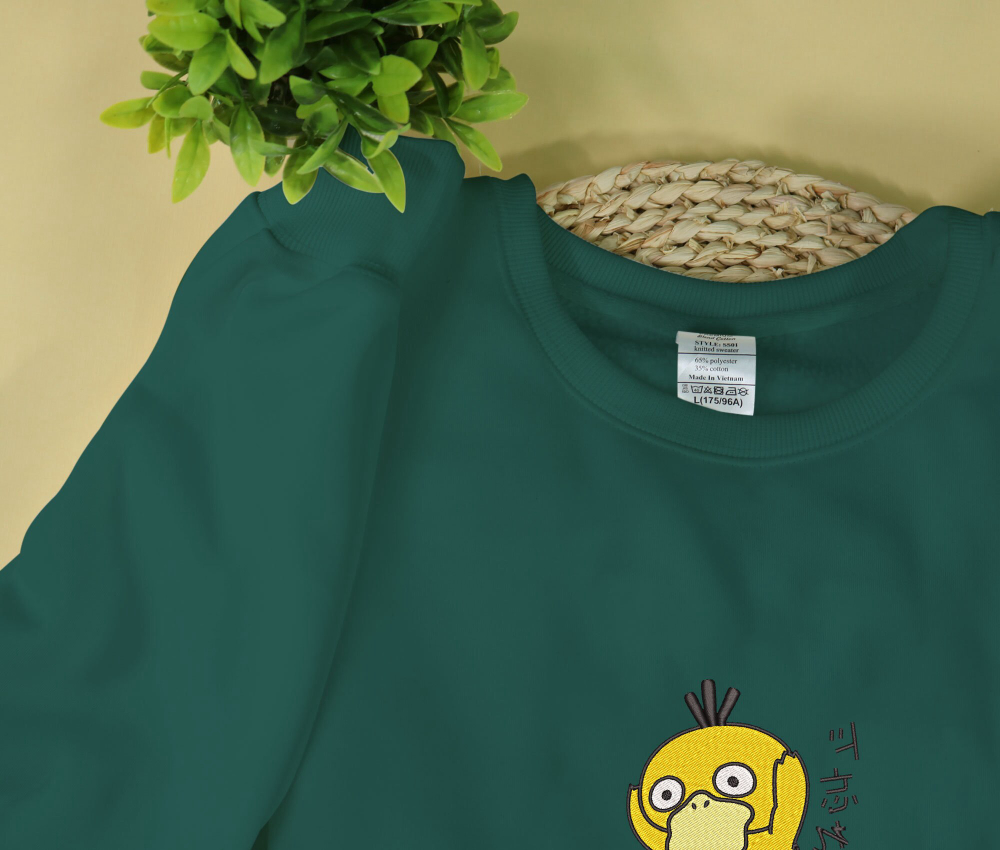 Anime Psyduck Embroidered Sweatshirt – Perfect Gift for Psyduck Fans!