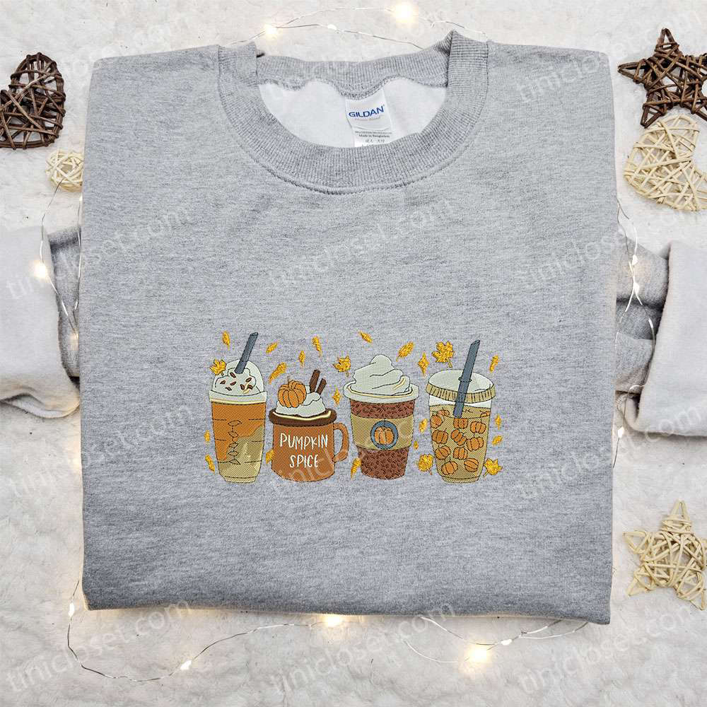 Pumpkin Spice Drink Embroidered Shirt: Halloween Gift for Family – Unique & Festive Apparel