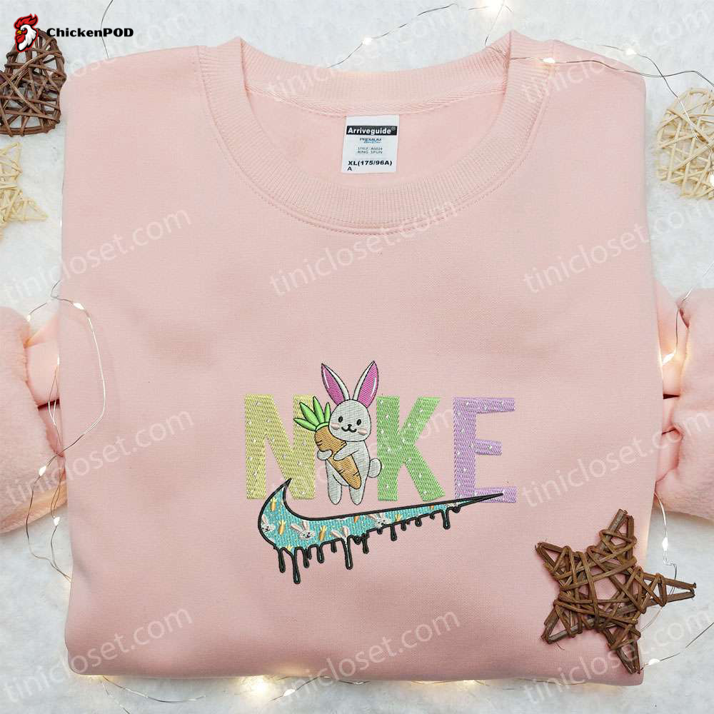 Nike Inspired Rabbit Carrot Cartoon Embroidered Shirt & Hoodie: Custom Nike Embroidered T-shirt