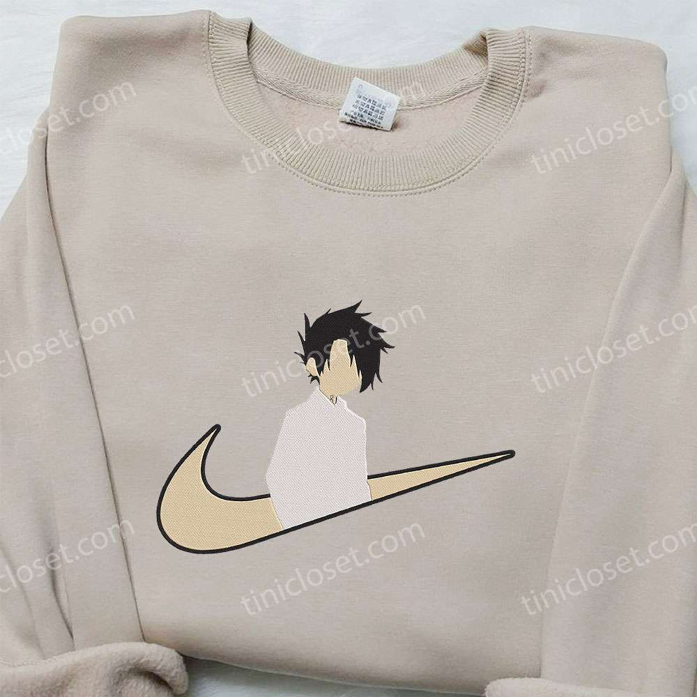 Ray x Nike Swoosh Anime Hoodie Promised Neverland Shirt & Nike Inspired Embroidered Apparel