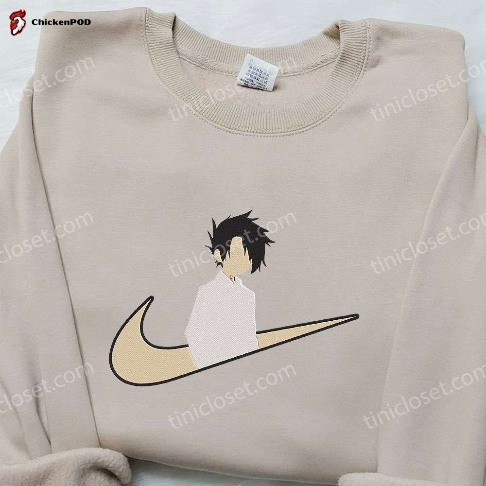 Ray x Nike Swoosh Anime Hoodie Promised Neverland Shirt & Nike Inspired Embroidered Apparel