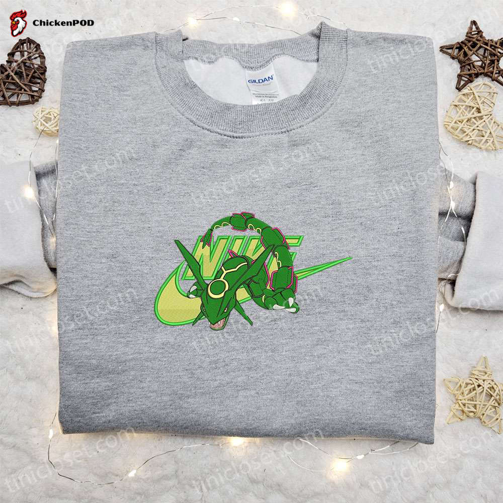 Rayquaza x Swoosh Anime Embroidered Sweatshirt & Pokemon T-shirt: Best Family Gift Ideas