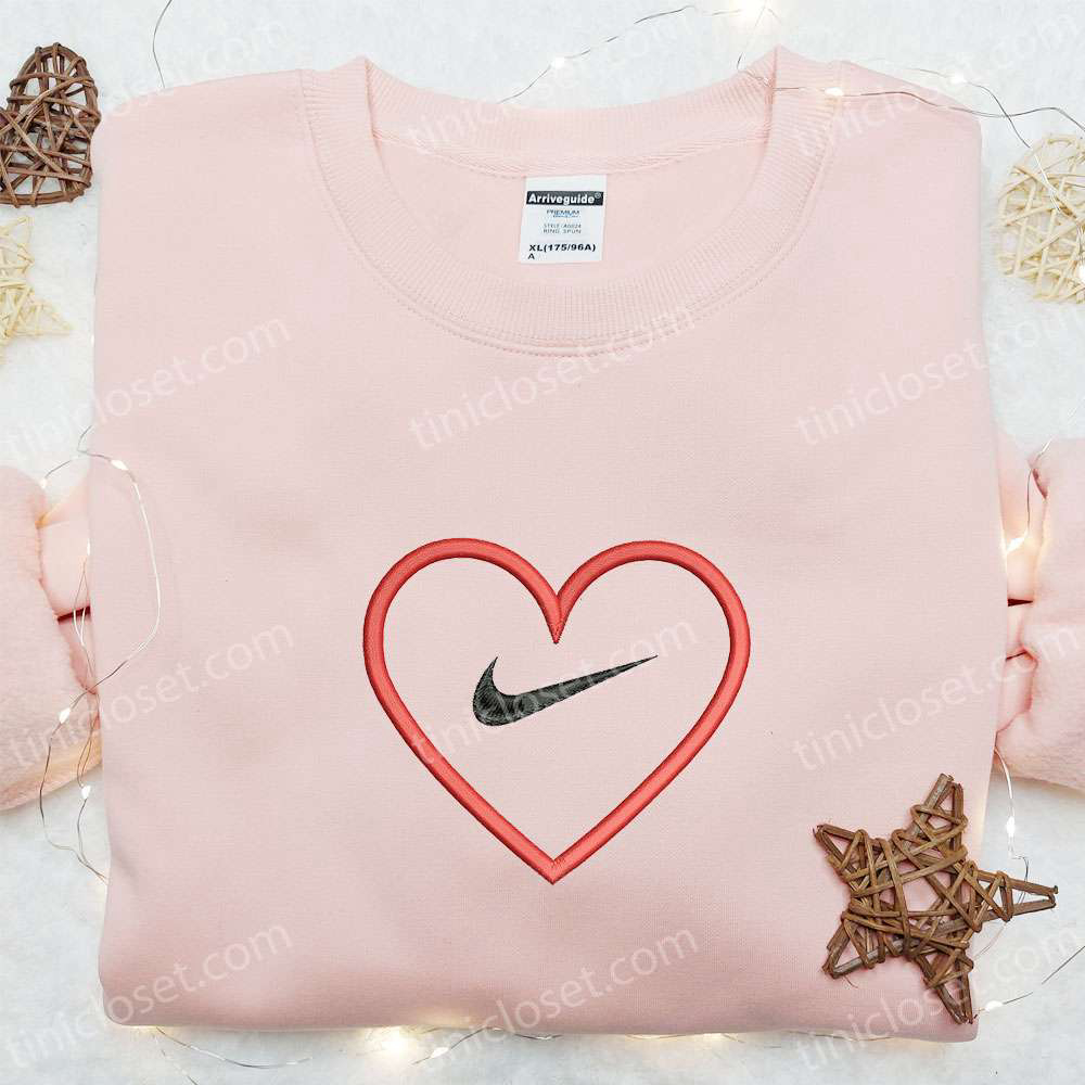 Red Heart Nike Swoosh Shirt & Valentine Hoodie – Perfect Gift Idea with Embroidered Design