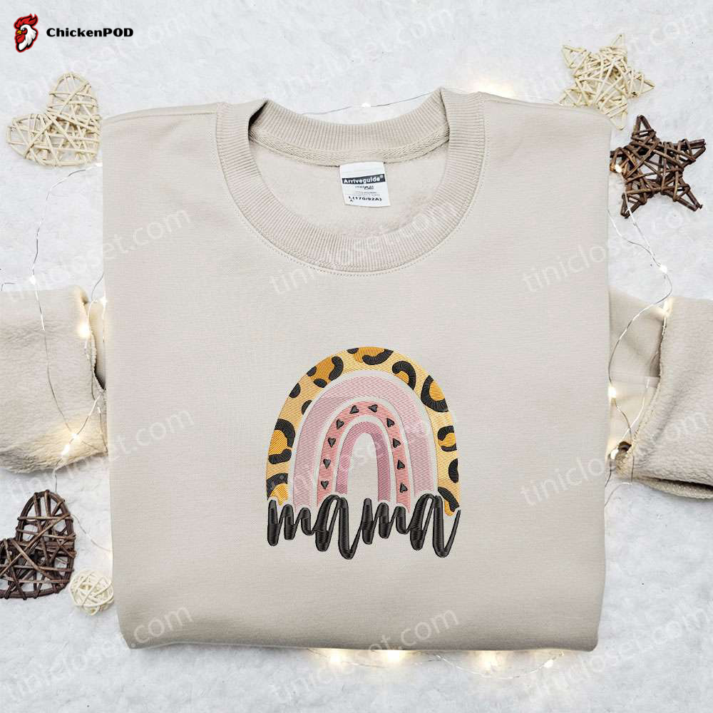 Retro Rainbow Mama Embroidered Shirt Holiday T-Shirt Best Mother s Day Gift Ideas