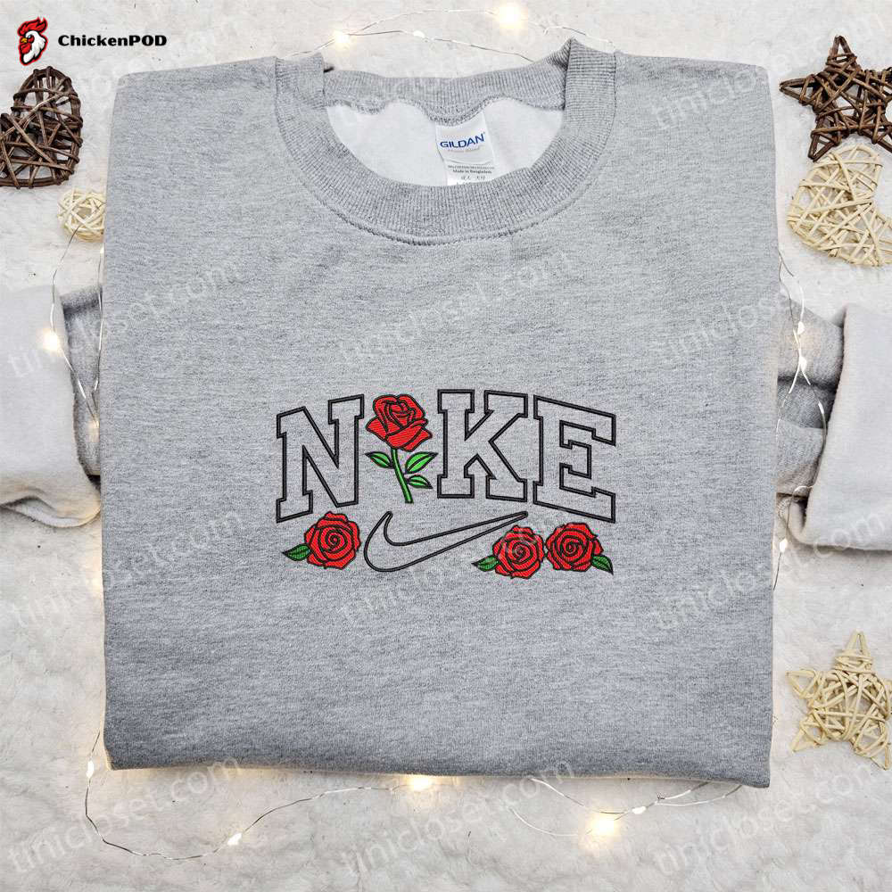 Rose Flower x Nike Embroidered Sweatshirt – Nike Inspired Shirt Perfect Family Gift