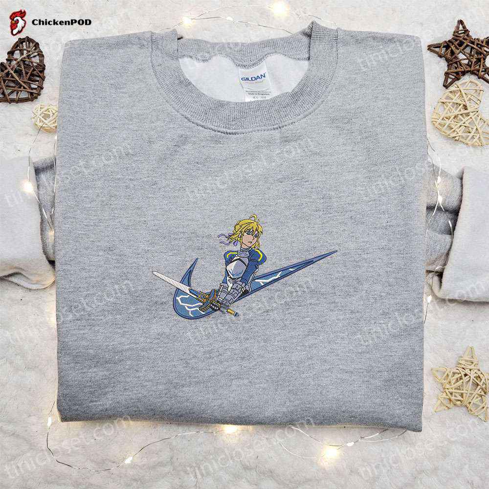 Saber x Swoosh Anime Embroidered Sweatshirt: Nike Inspired Shirt Best Family Gift – Get Yours Now!