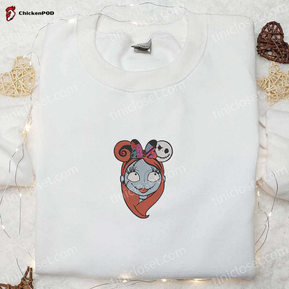 Spooky Sally Embroidered Shirt: Nightmare Before Christmas Characters T-shirt – Perfect for Halloween!