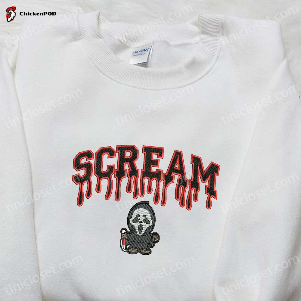 Scream Ghost Embroidered Shirt: Spooky Halloween Gift for Family – Best Quality Unique Design