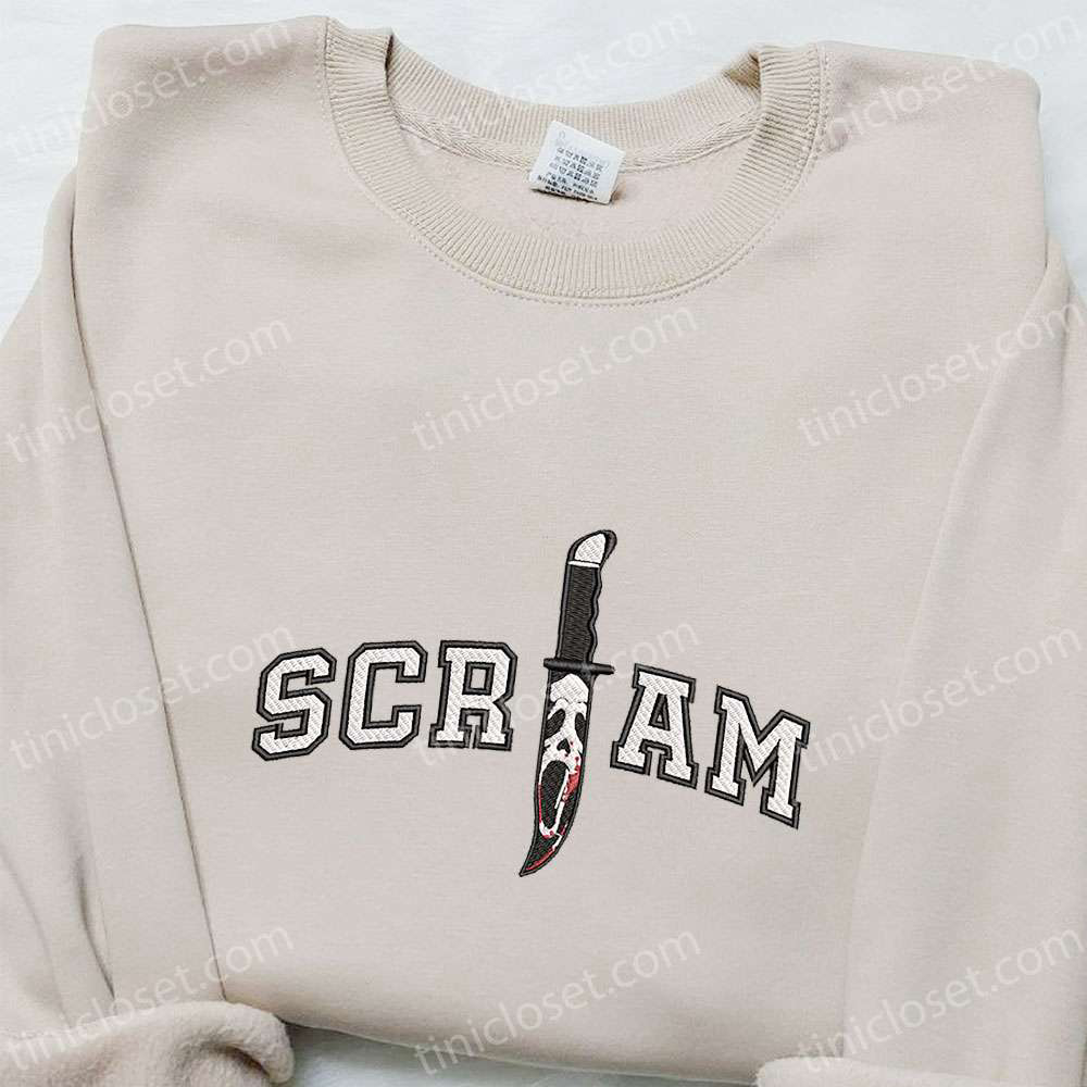 Scream Ghost Face Knife Embroidered Shirt: Scary Horror Characters Perfect Halloween Gift