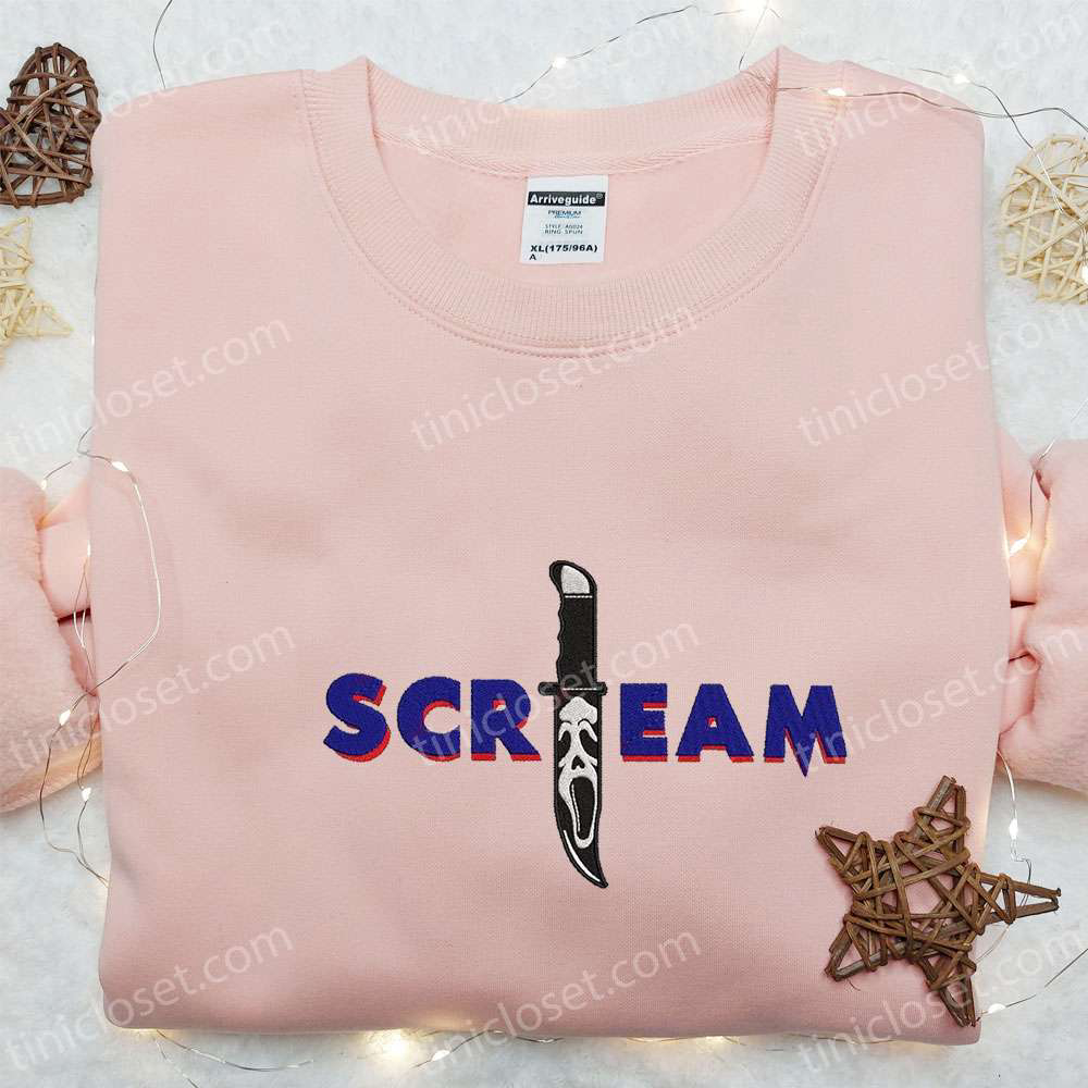 Scream Ghostface Knife Embroidered Shirt – Horror Movie T-shirt – Perfect Family Gift