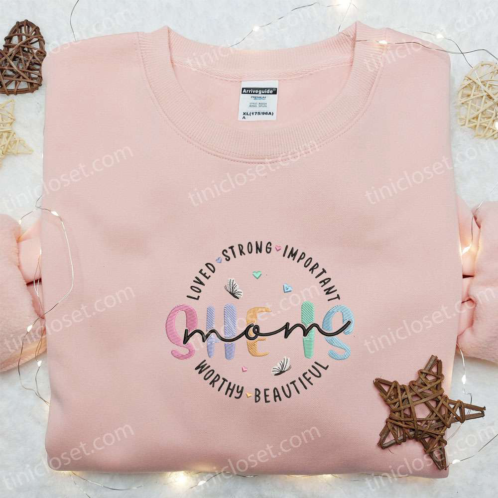 Stylish She Is Mom Quote Embroidered Shirt & Hoodie: Perfect Mother s Day Gift for First Time Mom