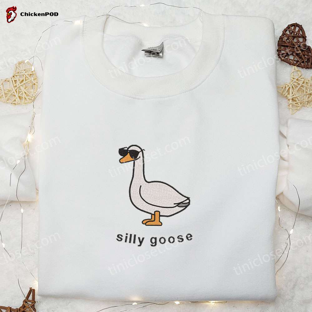 Silly Goose with Sunglasses Embroidered Shirt – Animal & Funny Design