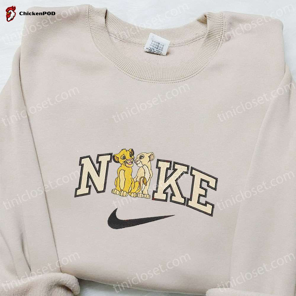 Simba and Nala x Nike Cartoon Embroidered Sweatshirt: Disney Characters and Custom Shirt