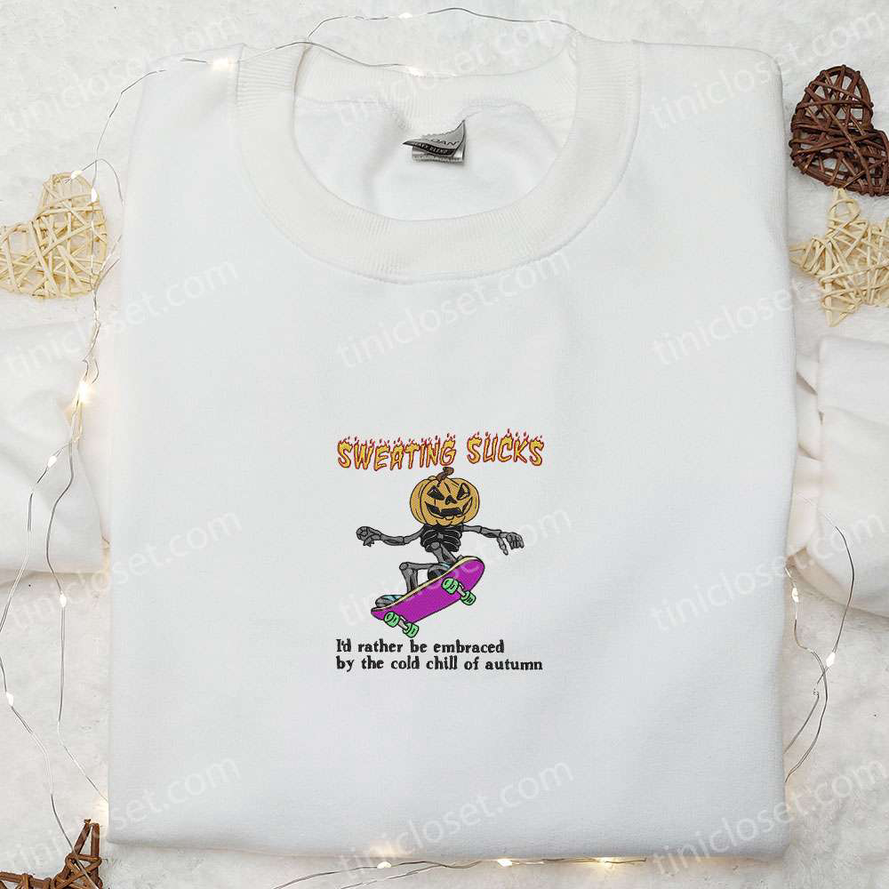 Spooky Skeleton Skateboarding Embroidered Sweatshirt & Hoodie: Best Halloween Gift Ideas