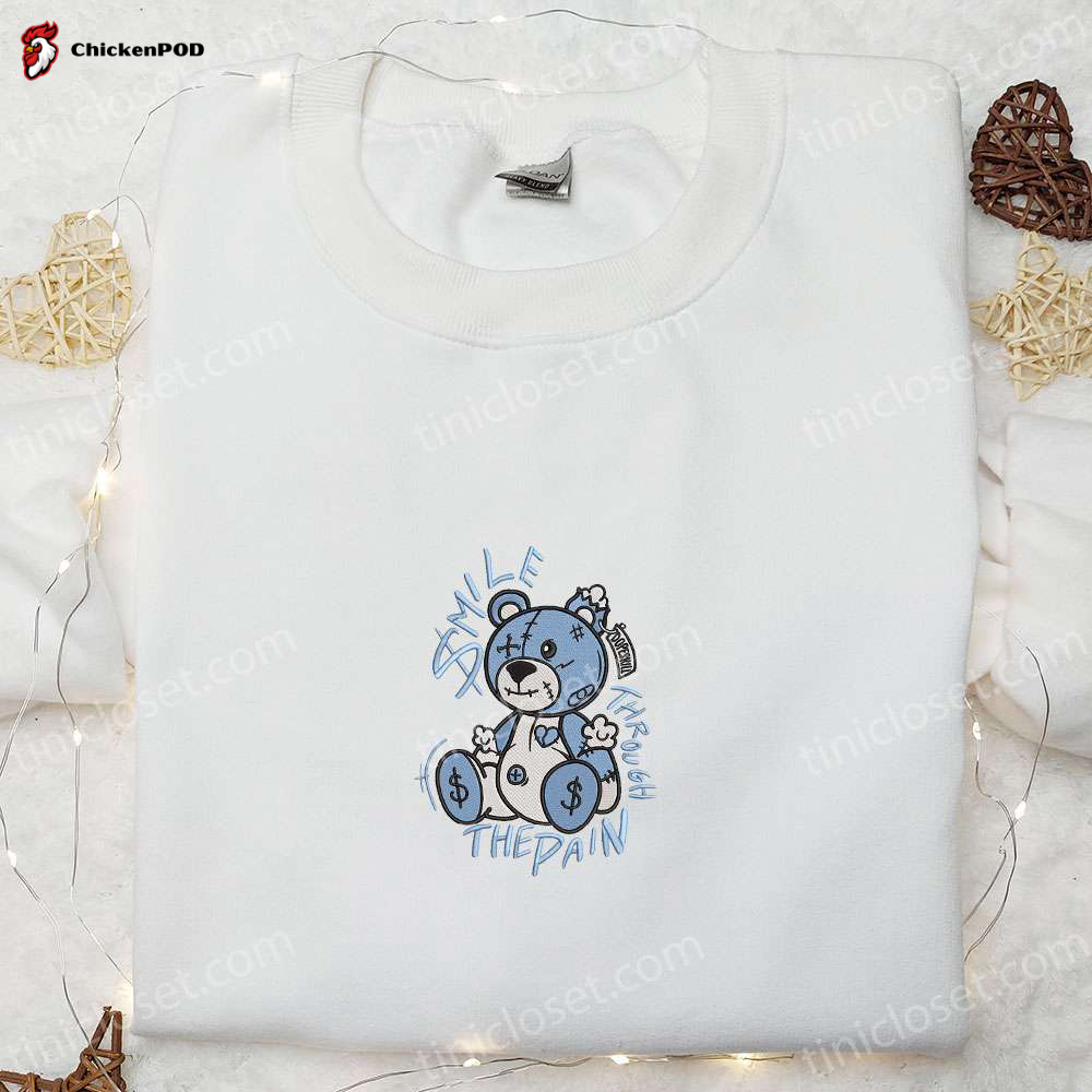 Smile Through The Pain Blue Bear Embroidered Shirt – Cool Gift for Family