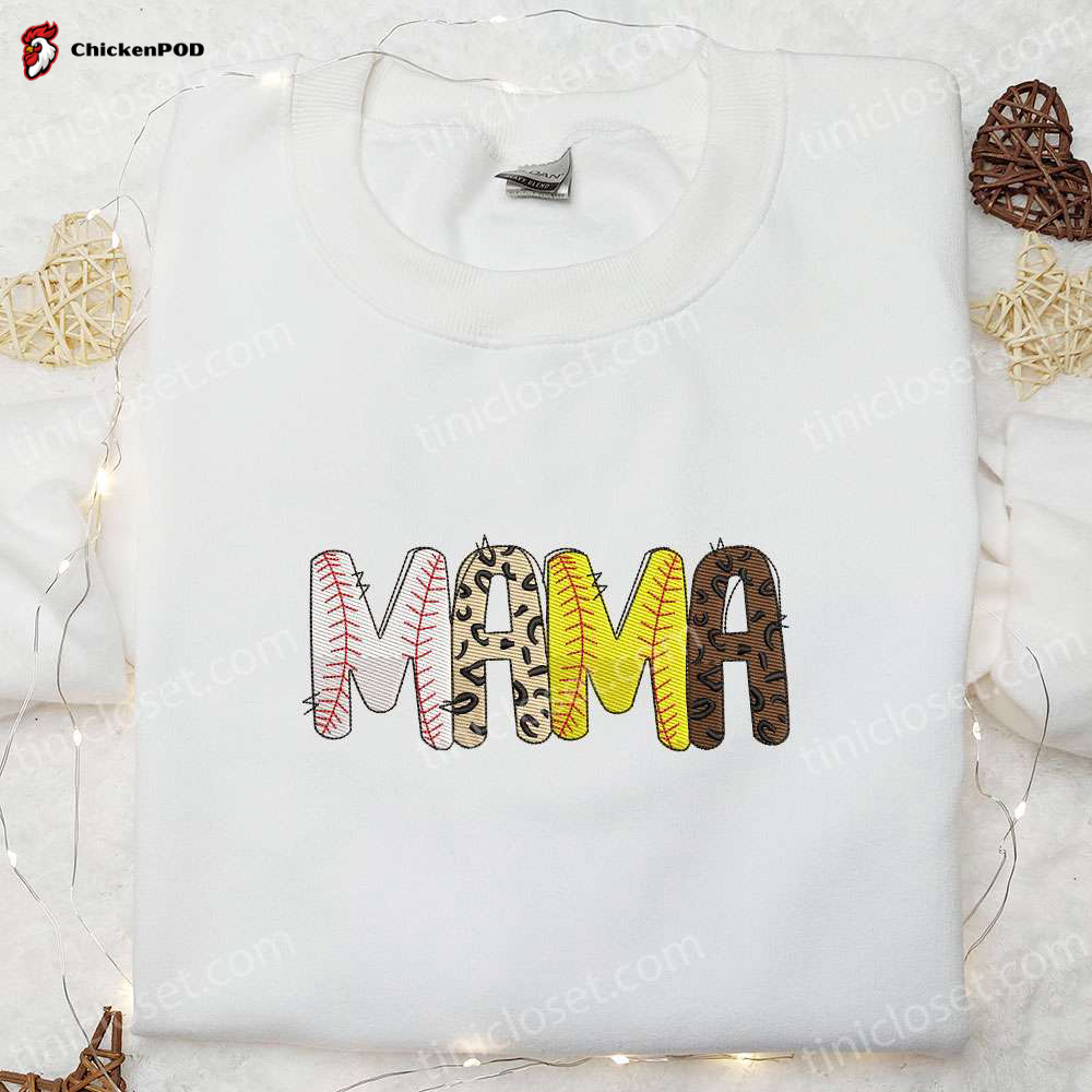 Softball Mama Embroidered Shirt & Sports Hoodie – Perfect Mother’s Day Gift Idea