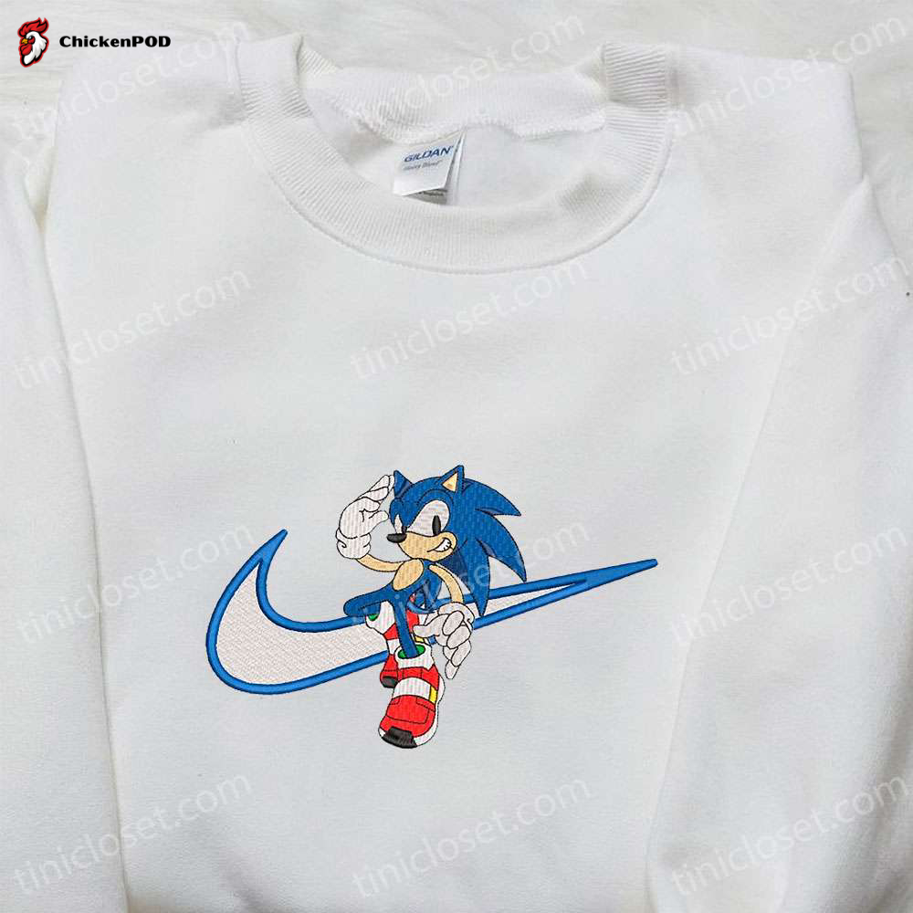 Sonic x Swoosh Cartoon Embroidered Hoodie & Nike Inspired Shirt – Best Family Gift Ideas