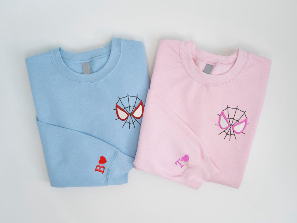 Spider Couple Embroidered Sweater: Trending Valentine Cartoon Sweatshirt Spiderman-inspired Crewneck