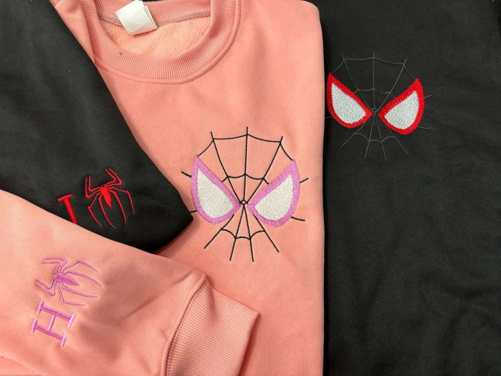 Spider Couple Embroidered Sweater – Trending Cartoon Sweatshirt for Valentine s Day Spiderman-Inspired Crewneck