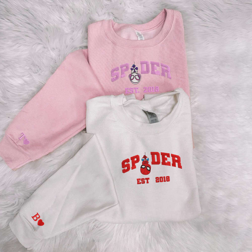 Spider Couple Embroidered Sweater – Trending Valentine Cartoon Sweatshirt & Spiderman Shirt