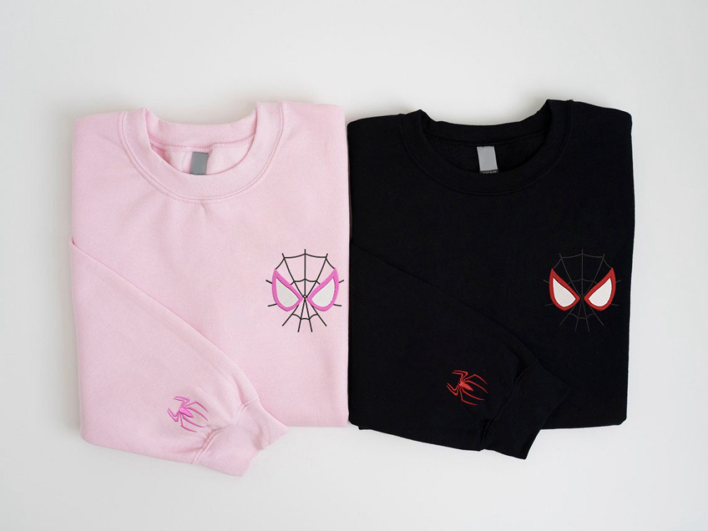 Spider Couple Embroidered Sweater: Trending Cartoon Valentine s Sweatshirt with Spiderman Design