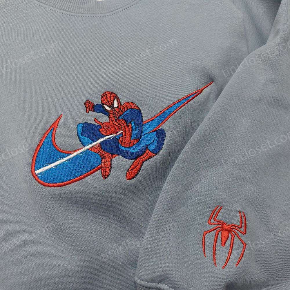 Spider-Man Nike Swoosh Shirt Nike Inspired Hoodie Marvel Sweatshirt: Superhero Embroidered Apparel