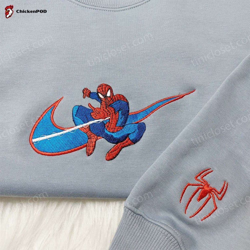 Spider-Man Nike Swoosh Shirt Nike Inspired Hoodie Marvel Sweatshirt: Superhero Embroidered Apparel