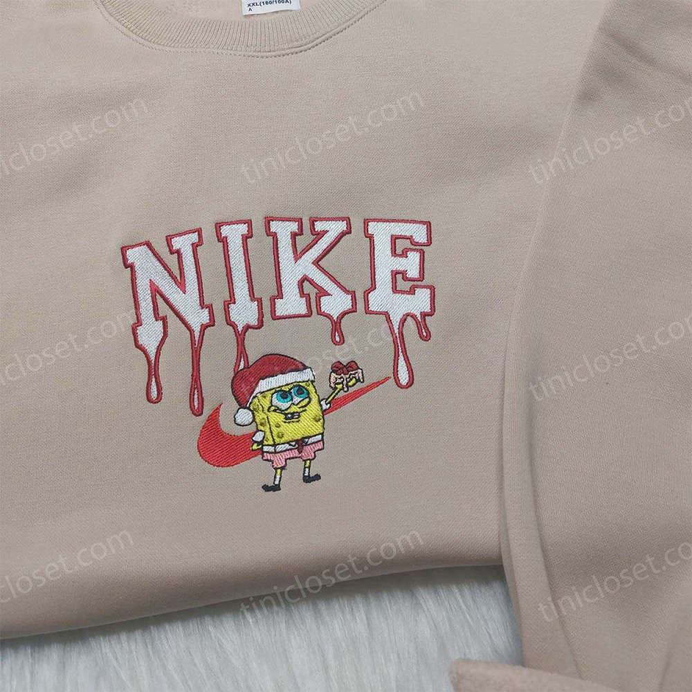 Get Festive with Spongebob Santa Hat Nike Christmas Sweatshirt & Custom Embroidered Hoodie – Perfect Family Christmas Gift Ideas