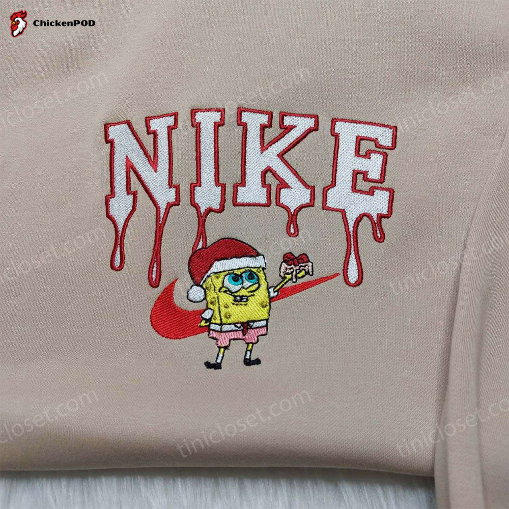 Get Festive with Spongebob Santa Hat Nike Christmas Sweatshirt & Custom Embroidered Hoodie – Perfect Family Christmas Gift Ideas