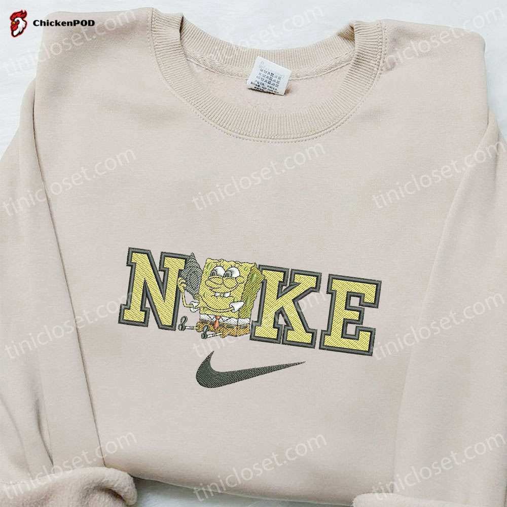 Unique SpongeBob SquarePants x Nike Cartoon Embroidered Sweatshirt Disney Characters Hoodie & Custom Nike T-shirt