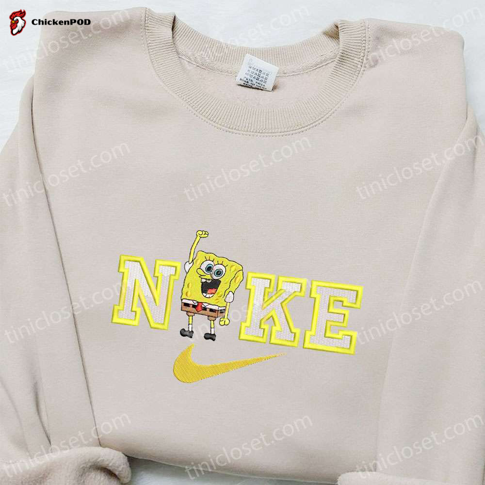 Spongebob x Nike Cartoon Embroidered Shirt: Best Nike Inspired T-shirt Perfect Family Gift