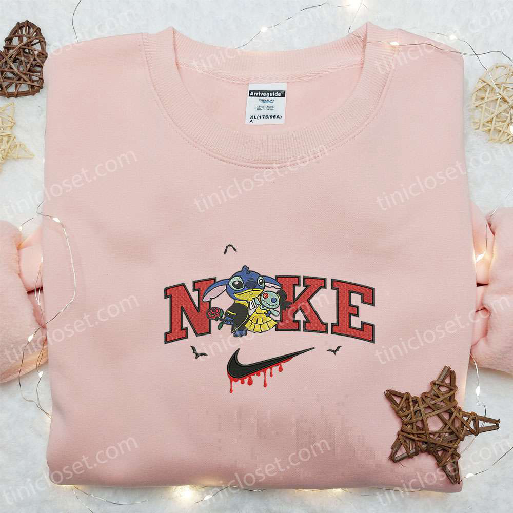 Spooky Stitch x Nike Embroidered Shirt: Funny Disney Characters T-shirt & Nike Inspired Sweatshirt