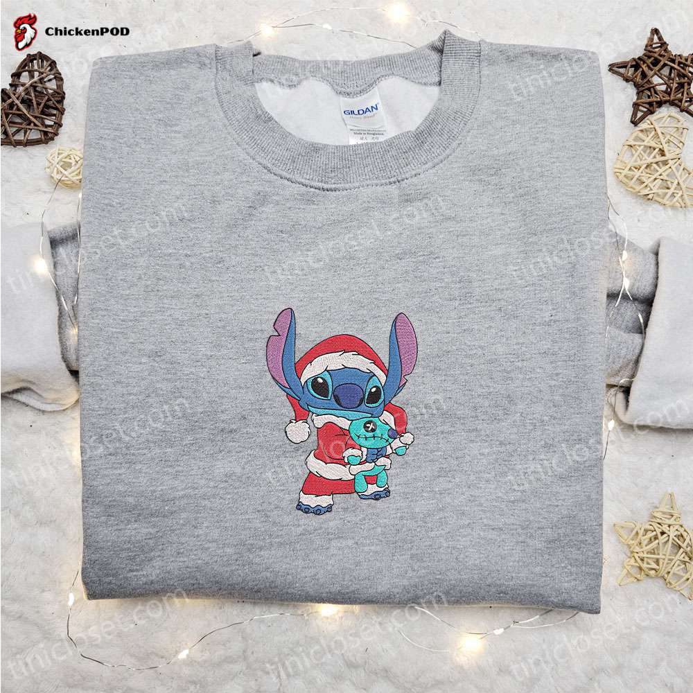 Christmas Embroidered Shirts & Hoodies: Minnie Mouse Santa Hat & Disney Characters Festive Apparel