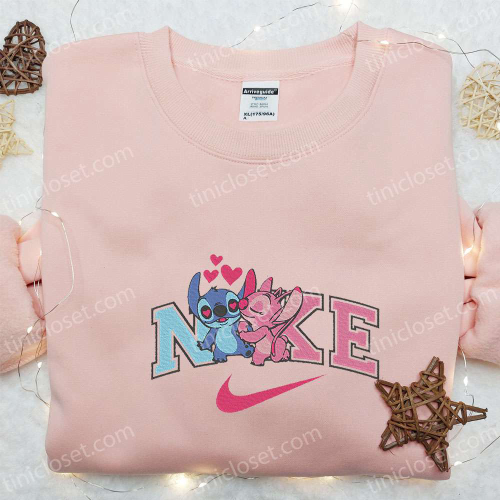 Stitch Angel Couple Love x Nike Embroidered Sweatshirt Lilo and Stitch Disney Shirt Best Valentine Gift