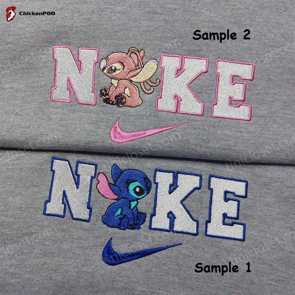 Stitch Angel Nike Embroidered Shirt – Customizable Couple Shirt for a Unique Style