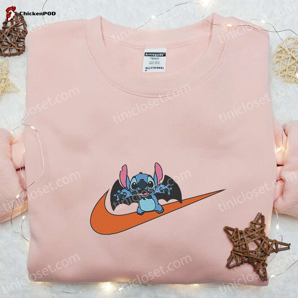 Stitch Bat x Swoosh Embroidered Sweatshirt: Lilo & Stitch Disney Shirt Best Halloween Gift