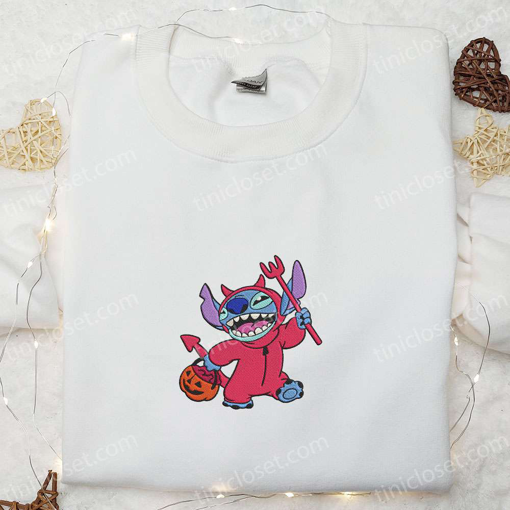 Stitch Cosplay Devil Embroidered Sweatshirt: Disney Halloween Hoodie – Best Halloween Gift Ideas