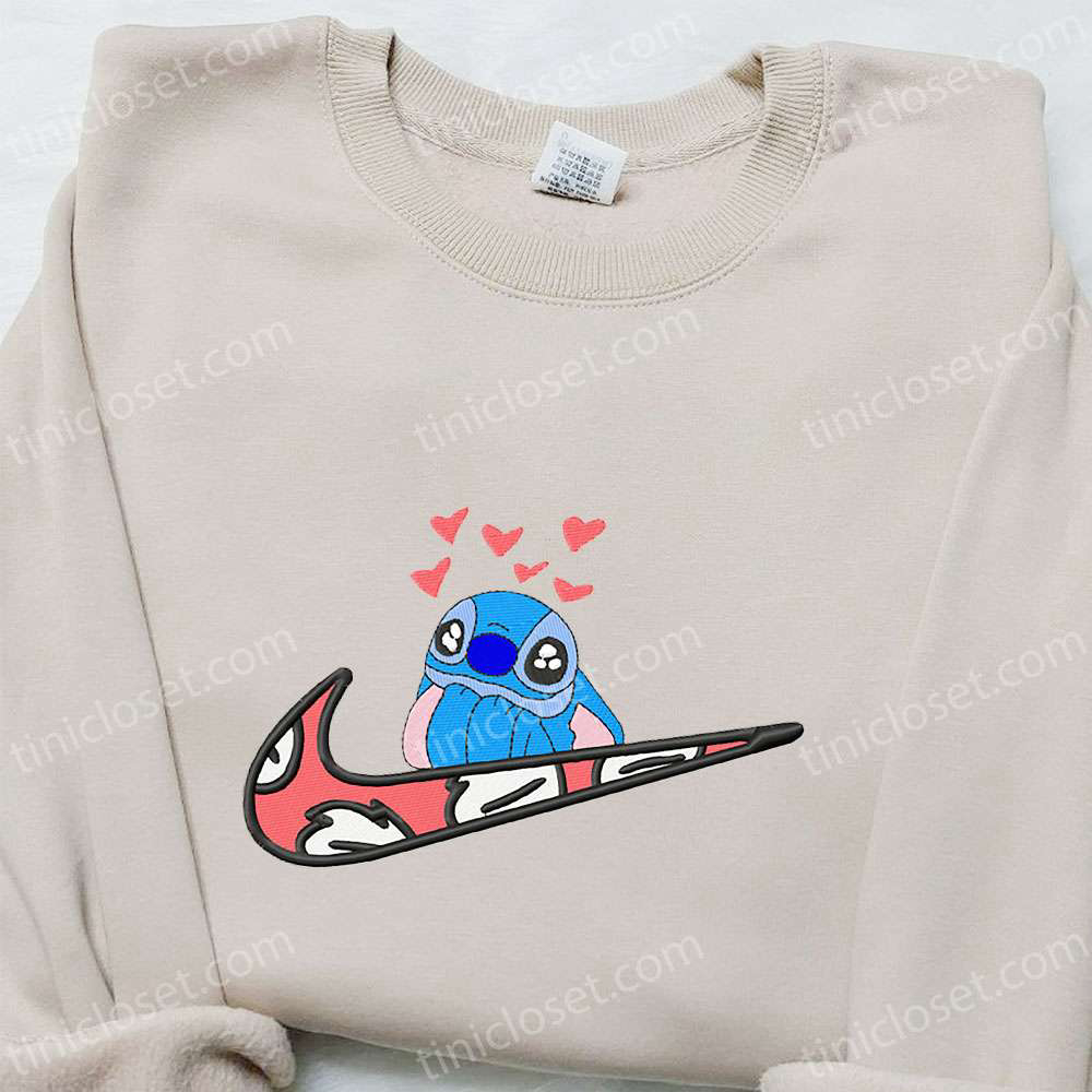 Stitch Hearts x Swoosh Embroidered Sweatshirt – Disney Characters Hoodie: Best Valentine’s Gift Ideas