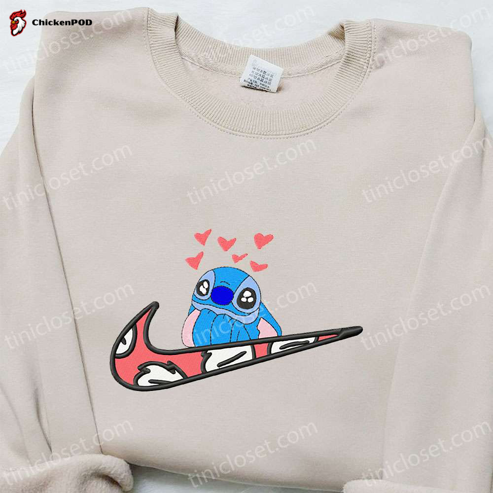 Stitch Ice Cream x Nike Cartoon Embroidered Sweatshirt: Best Nike Inspired Hoodie for Family Perfect Gift Idea