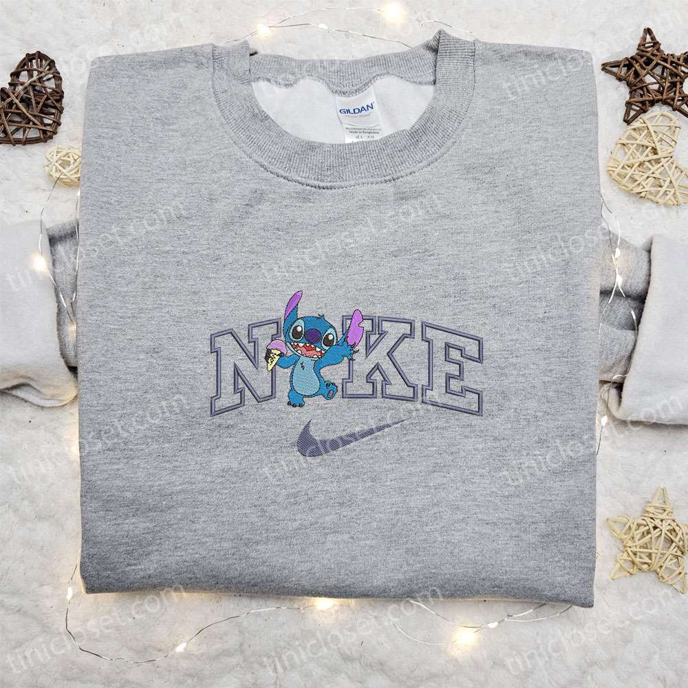 Stitch Ice Cream x Nike Cartoon Embroidered Sweatshirt: Best Nike Inspired Hoodie for Family Perfect Gift Idea