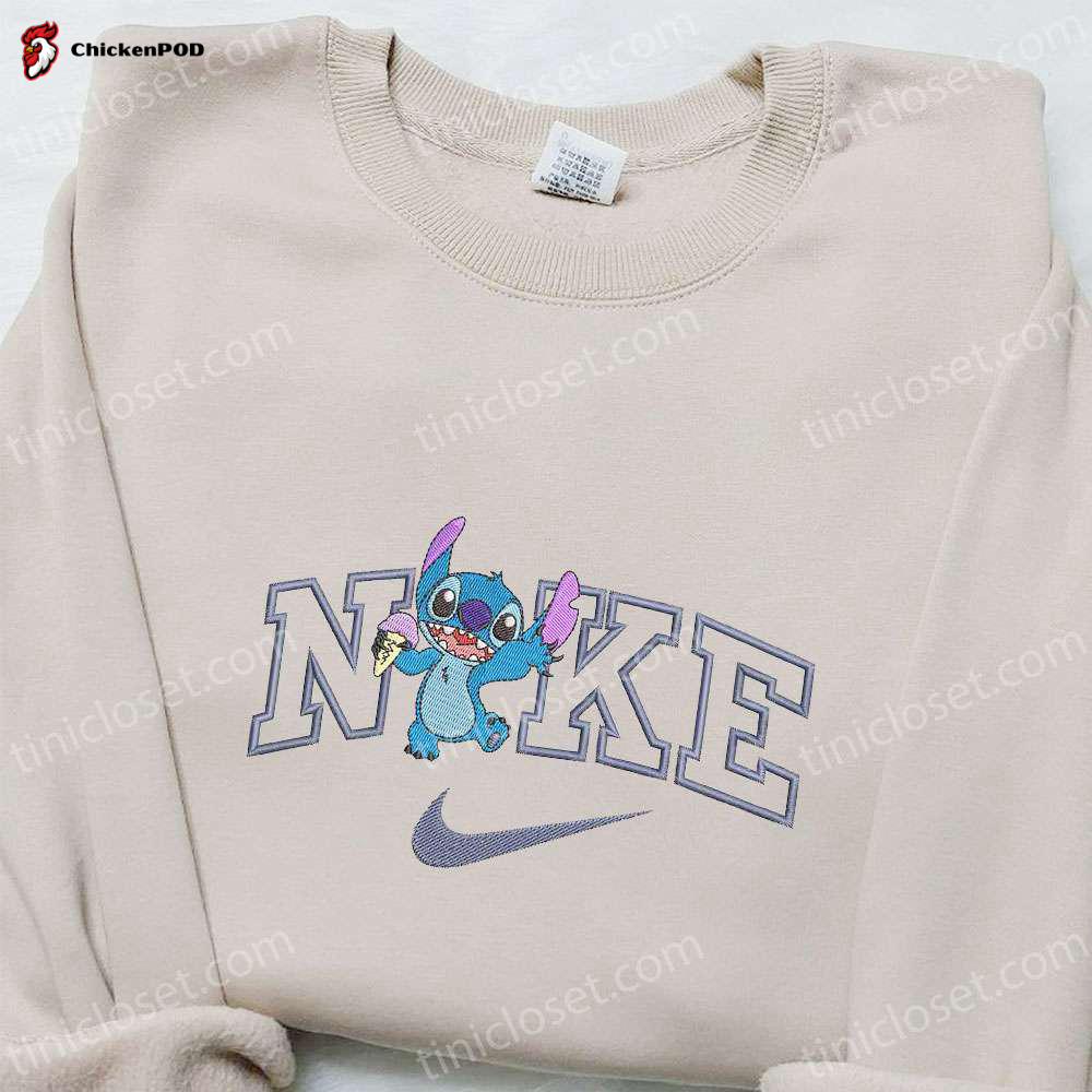 Stitch Ice Cream x Nike Cartoon Embroidered Sweatshirt: Best Nike Inspired Hoodie for Family Perfect Gift Idea