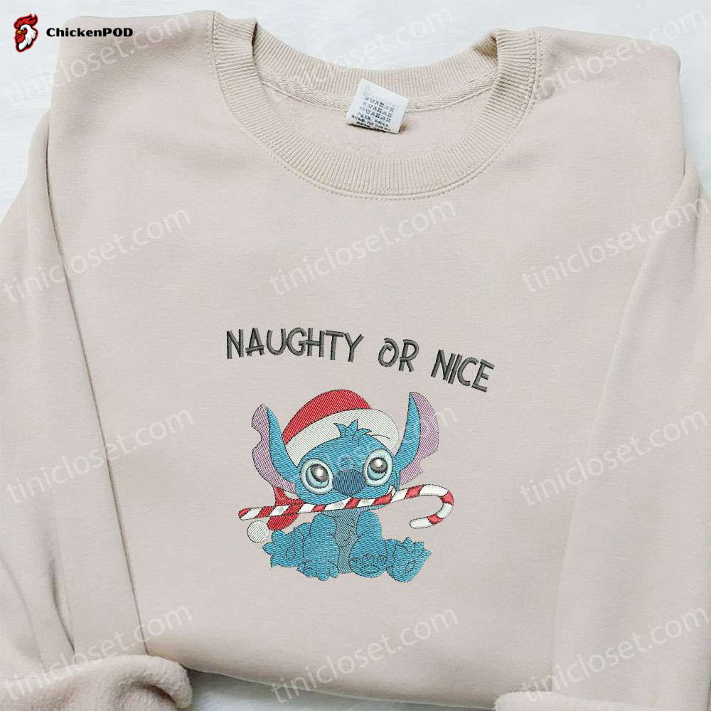 Disney Characters Hoodie & Candy Cane Shirt: Festive Christmas Embroidered Apparel